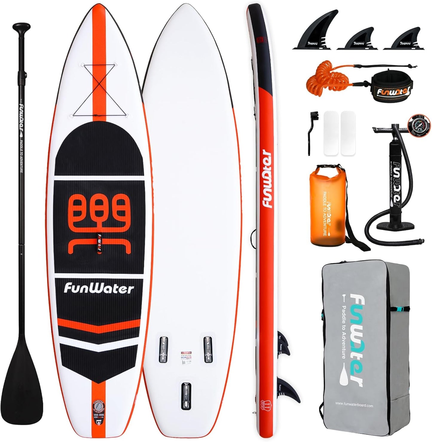 Orange 11' FunWater Inflatable Paddleboard