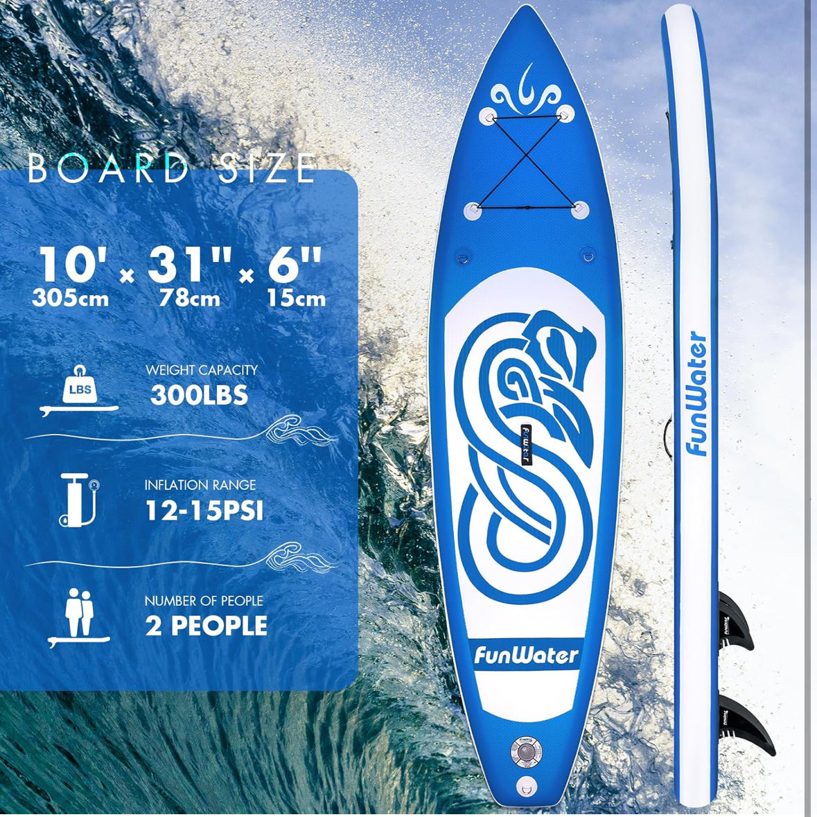 Blue - 10' FunWater Inflatable Paddleboard