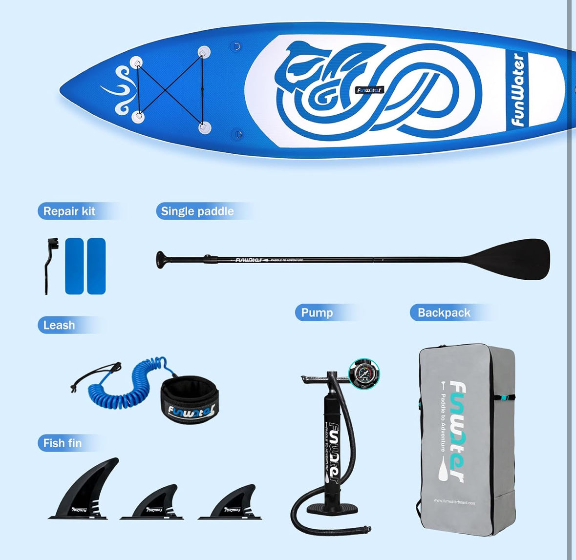 Blue - 10' FunWater Inflatable Paddleboard