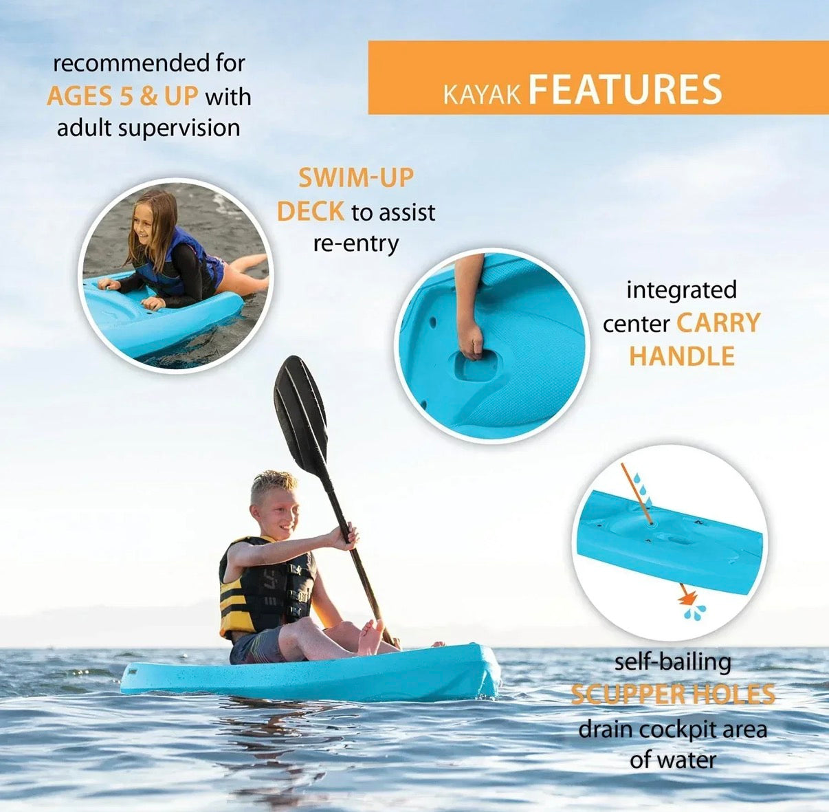 LIFETIME Dash 6’6” Kayak and paddle