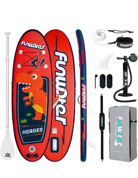KIDS 7' 11" INFLATABLE FUNWATER PADDLE BOARD - RED DINOSAUR